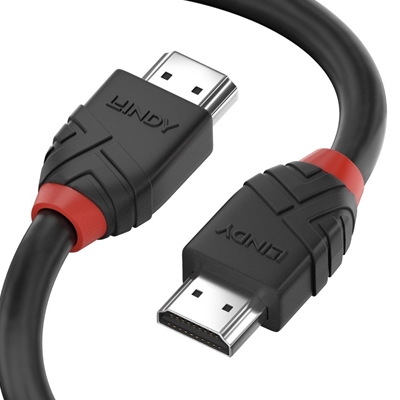 LINDY 36472 Black Line HDMI Cable, HDMI 2.0 (M) to HDMI 2.0 (M), 2m, Black & Red, Supports UHD Resolutions up to 4096x2160@60Hz, Triple Shielded Cable, Corrosion Resistant Copper Coated Steel with 30AWG Conductors, Retail Polybag Packaging