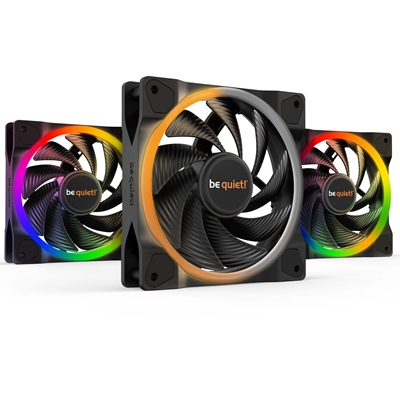 be quiet! Light Wings PWM High Speed Addressable RGB Fan Pack, 120mm, 2500RPM, 4-Pin PWM Fan & 3-Pin ARGB Connectors, Black Frame, Black Blades, ARGB Lighting on Front & Rear, Addressable RGB Hub Included