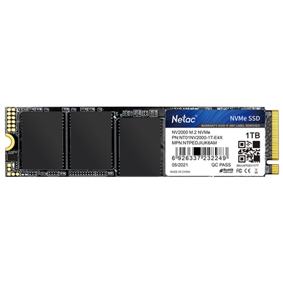 NETAC NV2000 (NT01NV2000-1T0-E4X) 1TB NVMe SSD, M.2 Interface, PCIe Gen3, 2280, Read 2500MB/s, Write 2100MB/s, 5 Year Warranty