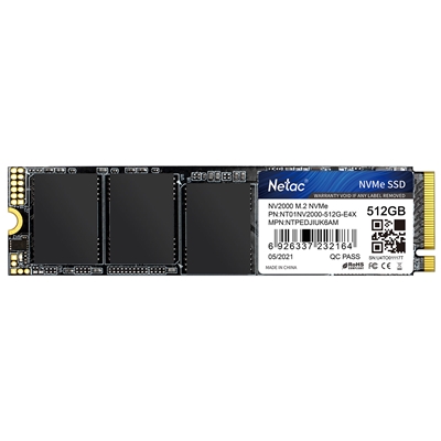 NETAC NV2000 (NT01NV2000-512-E4X) 512GB NVMe SSD, M.2 Interface, PCIe Gen3, 2280, Read 2500MB/s, Write 1900MB/s, 5 Year Warranty