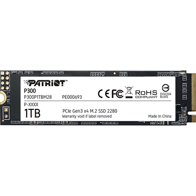 Patriot P300 (P300P1TBM28) 1TB NVMe SSD, M.2 Interface, PCIe Gen3, 2280, Read 2100MB/s, Write 1650MB/s, 3 Year Warranty