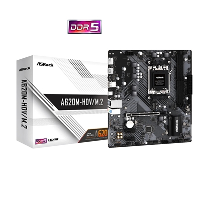 ASRock A620M-HDV/M.2, AMD A620, AM5, DDR5, SATA3, M.2, USB 3.2 Gen1, MicroATX