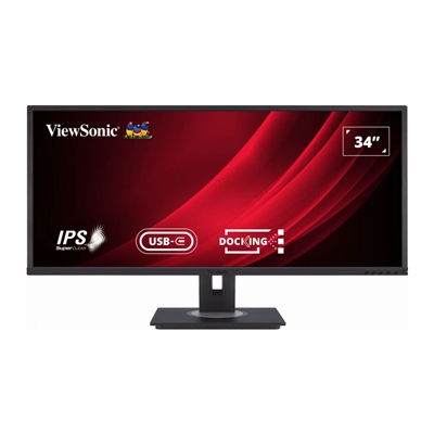 Viewsonic VG3456 34" Ultra-Wide Docking Monitor, 2xHDMI, Display Port, USB-C, WQHD, 60Hz, 5ms, Freesync, Speakers, VESA, Height Adjust, Black