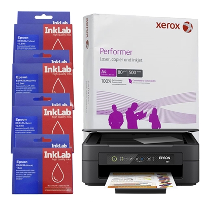 Epson Expression Home XP-2200 C11CK67401 Inkjet Printer, Colour, Wireless, All-in-One, InkLab 604 Epson Compatible Multipack Replacement Ink, Single Ream of Xerox Performer A4 80GSM Office Paper