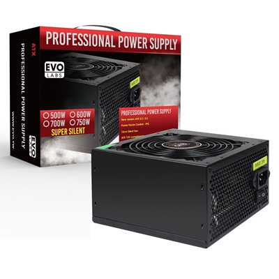 EVO LABS BR500-12BL 500W PSU,120mm Black Silent Fan with Improved Ventilation, Non Modular, High-Efficiency | PFC Certified | CE Compliant |, Retail Packaged