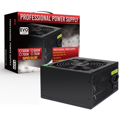 EVO LABS BR600-12BL 600W PSU,120mm Black Silent Fan with Improved Ventilation, Non Modular, High-Efficiency | PFC Certified | CE Compliant |, Retail Packaged
