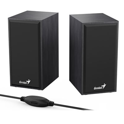 Genius SP-HF180 6W Wooden Desktop USB 2.0 Stereo Speakers with 3.5mm Audio Jack & Volume Control, Black