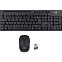 Evo Labs WM-757UK Wireless Keyboard and Mouse Combo Set, With Integrated Tablet/ Mobile/ Smartphone Stand, 2.4GHz Full Size Qwerty UK Layout Keyboard with Wireless Mouse, Ideal for Home/Office, Black