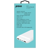 Prevo SP3012 Power bank,10000mAh Portable Fast Charging for Smart Phones, Tablets and Other Devices, Slim Design, Dual-Port with USB Type-C and Micro USB Connection, White