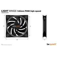 be quiet! Light Wings PWM High Speed Addressable RGB Fan, 140mm, 2200RPM, 4-Pin PWM Fan & 3-Pin ARGB Connectors, Black Frame, Black Blades, ARGB Lighting on Front & Rear