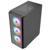 CRONUS Achos V2 Case, Gaming, Black, Mid Tower, 1 x USB 3.0 / 2 x USB 2.0, Tempered Glass Side & Front Window Panels, Addressable RGB LED Fans, ATX, Micro ATX, Mini-ITX, 4x fans included