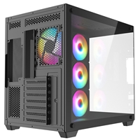 CRONUS Pallas Case, Gaming, Black, Mid Tower, 1 x USB 3.0 / 2 x USB 2.0, Tempered Glass Front & Side Window Panels, RGB LED Fans, ATX, Micro ATX, Mini-ITX, Stealth Motherboard Compatible