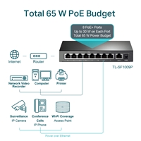 TP-Link TL-SF1009P 9-Port 10/100 Mbps Desktop Switch with 8-Port PoE+ Switch