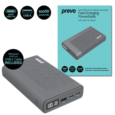 Prevo AD10C 100W USB-C Power Delivery PD 20000mAh Portable Fast-Charging Powerbank with Digital Display