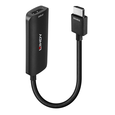 Lindy 38327 0.16m HDMI (M) 2.0 To DisplayPort (F) 1.2 USB Powered 3840x2160@60Hz Adapter Cable - Black