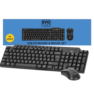 Evo Labs CM-501UK Wired Multimedia Keyboard and Mouse Combo Set