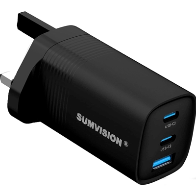 SUMVISION Universal 3 Port USB Black Laptop Wall Charger