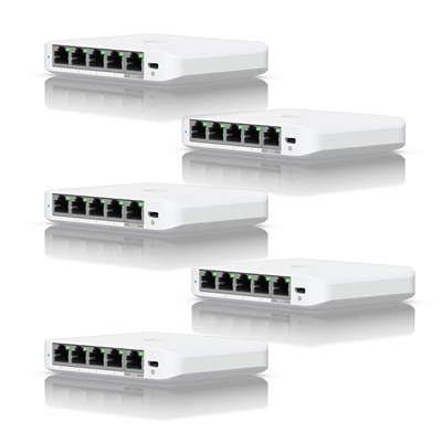 Ubiquiti USW-FLEX-MINI-5 UniFi USW Flex Mini 5 Port Smart Managed POE/USB C Powered Gigabit Network Switch (Five Pack
