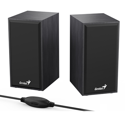 Genius SP-HF180 6W Wooden Desktop USB 2.0 Stereo Speakers with 3.5mm Audio Jack & Volume Control