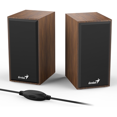 Genius SP-HF180 6W Wooden Desktop USB 2.0 Stereo Speakers with 3.5mm Audio Jack & Volume Control